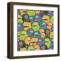 Cute Monsters Seamless Texture-panova-Framed Art Print