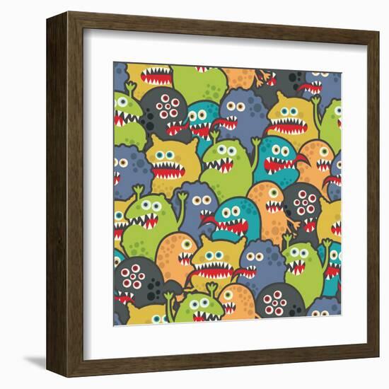 Cute Monsters Seamless Texture-panova-Framed Art Print