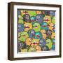 Cute Monsters Seamless Texture-panova-Framed Art Print