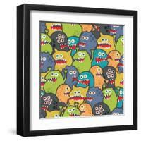 Cute Monsters Seamless Texture-panova-Framed Art Print