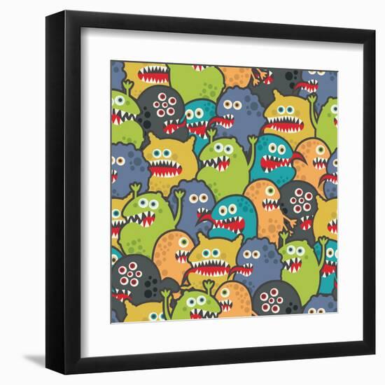 Cute Monsters Seamless Texture-panova-Framed Art Print