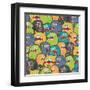 Cute Monsters Seamless Texture-panova-Framed Art Print