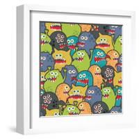 Cute Monsters Seamless Texture-panova-Framed Art Print