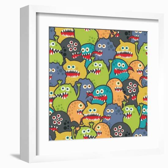 Cute Monsters Seamless Texture-panova-Framed Art Print