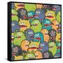 Cute Monsters Seamless Texture-panova-Framed Stretched Canvas