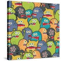 Cute Monsters Seamless Texture-panova-Stretched Canvas