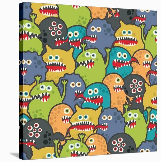 Cute Monsters Seamless Texture-panova-Stretched Canvas