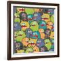 Cute Monsters Seamless Texture-panova-Framed Art Print