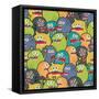 Cute Monsters Seamless Texture-panova-Framed Stretched Canvas