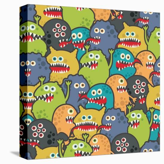 Cute Monsters Seamless Texture-panova-Stretched Canvas