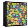 Cute Monsters Seamless Texture-panova-Framed Stretched Canvas