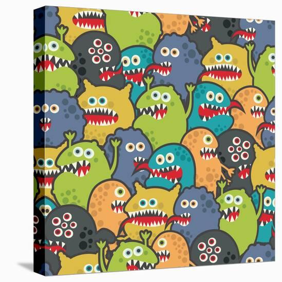 Cute Monsters Seamless Texture-panova-Stretched Canvas