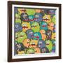 Cute Monsters Seamless Texture-panova-Framed Art Print