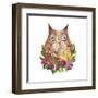 Cute Mother's Day Greeting Card with Owls. Watercolor Illustration-Maria Sem-Framed Art Print