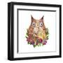 Cute Mother's Day Greeting Card with Owls. Watercolor Illustration-Maria Sem-Framed Art Print