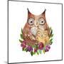 Cute Mother's Day Greeting Card with Owls. Watercolor Illustration-Maria Sem-Mounted Art Print