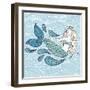 Cute Mystical Mermaid.Deep Ocean.Vector Illustration.Waves Background.-Maria Sem-Framed Art Print