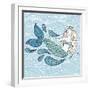 Cute Mystical Mermaid.Deep Ocean.Vector Illustration.Waves Background.-Maria Sem-Framed Art Print