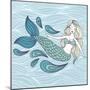 Cute Mystical Mermaid.Deep Ocean.Vector Illustration.Waves Background.-Maria Sem-Mounted Art Print