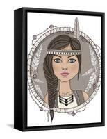 Cute Native American Girl And Feathers Frame-cherry blossom girl-Framed Stretched Canvas