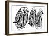 Cute of Four Penguins. Adult Anti-Stress Coloring Page. Black White Hand Drawn Doodle Animal. Ethni-Santy Kamal-Framed Art Print