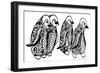 Cute of Four Penguins. Adult Anti-Stress Coloring Page. Black White Hand Drawn Doodle Animal. Ethni-Santy Kamal-Framed Art Print