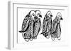 Cute of Four Penguins. Adult Anti-Stress Coloring Page. Black White Hand Drawn Doodle Animal. Ethni-Santy Kamal-Framed Art Print