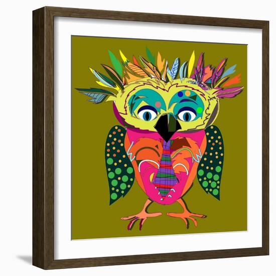 Cute Owl, Cartoon Drawing, Cute Illustration for Children, Vector Illustrations (Hipster Symbol Ser-De Visu-Framed Art Print