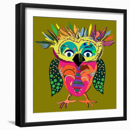 Cute Owl, Cartoon Drawing, Cute Illustration for Children, Vector Illustrations (Hipster Symbol Ser-De Visu-Framed Art Print