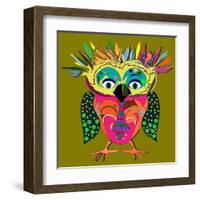 Cute Owl, Cartoon Drawing, Cute Illustration for Children, Vector Illustrations (Hipster Symbol Ser-De Visu-Framed Art Print