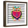 Cute Owl, Cartoon Drawing, Cute Illustration for Children, Vector Illustrations (Hipster Symbol Ser-De Visu-Framed Art Print