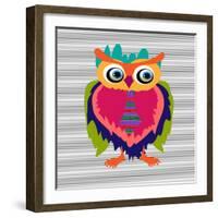 Cute Owl, Cartoon Drawing, Cute Illustration for Children, Vector Illustrations (Hipster Symbol Ser-De Visu-Framed Art Print