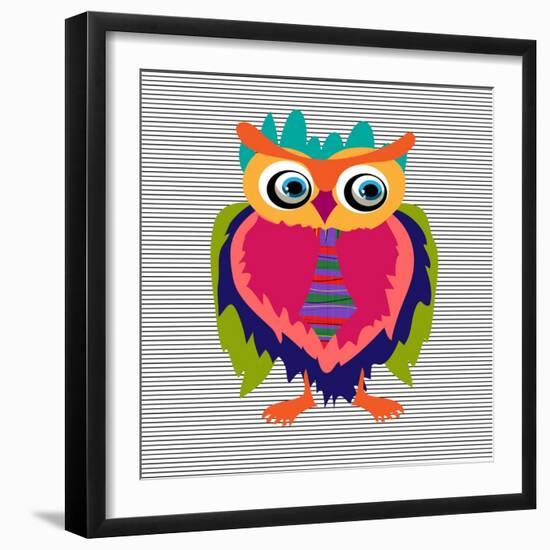 Cute Owl, Cartoon Drawing, Cute Illustration for Children, Vector Illustrations (Hipster Symbol Ser-De Visu-Framed Art Print