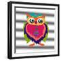 Cute Owl, Cartoon Drawing, Cute Illustration for Children, Vector Illustrations (Hipster Symbol Ser-De Visu-Framed Art Print