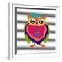 Cute Owl, Cartoon Drawing, Cute Illustration for Children, Vector Illustrations (Hipster Symbol Ser-De Visu-Framed Art Print