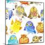 Cute Owl Seamless Pattern. Watercolor Bird Illustration.-Faenkova Elena-Mounted Art Print