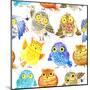 Cute Owl Seamless Pattern. Watercolor Bird Illustration.-Faenkova Elena-Mounted Art Print