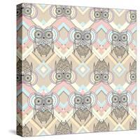 Cute Owl Seamless Pattern with Native Elements-cherry blossom girl-Stretched Canvas