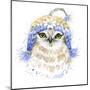 Cute Owl T-Shirt Graphics, Watercolor Forest Owl Illustration with Splash Watercolor Textured Backg-Faenkova Elena-Mounted Art Print