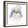 Cute Owl T-Shirt Graphics, Watercolor Forest Owl Illustration with Splash Watercolor Textured Backg-Faenkova Elena-Framed Art Print