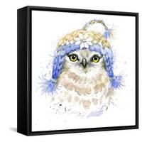 Cute Owl T-Shirt Graphics, Watercolor Forest Owl Illustration with Splash Watercolor Textured Backg-Faenkova Elena-Framed Stretched Canvas