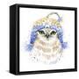 Cute Owl T-Shirt Graphics, Watercolor Forest Owl Illustration with Splash Watercolor Textured Backg-Faenkova Elena-Framed Stretched Canvas