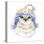 Cute Owl T-Shirt Graphics, Watercolor Forest Owl Illustration with Splash Watercolor Textured Backg-Faenkova Elena-Stretched Canvas