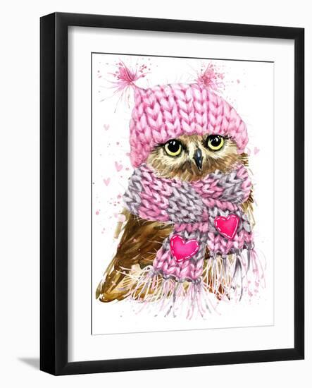 Cute Owl Watercolor Illustration for Tee Shirt Graphics, Fashion Print, Poster, Textiles-Faenkova Elena-Framed Art Print