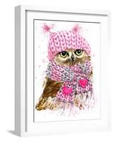 Cute Owl Watercolor Illustration for Tee Shirt Graphics, Fashion Print, Poster, Textiles-Faenkova Elena-Framed Art Print