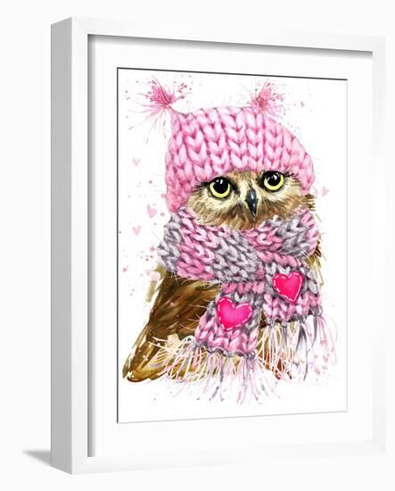 Cute Owl Watercolor Illustration for Tee Shirt Graphics, Fashion Print, Poster, Textiles-Faenkova Elena-Framed Art Print