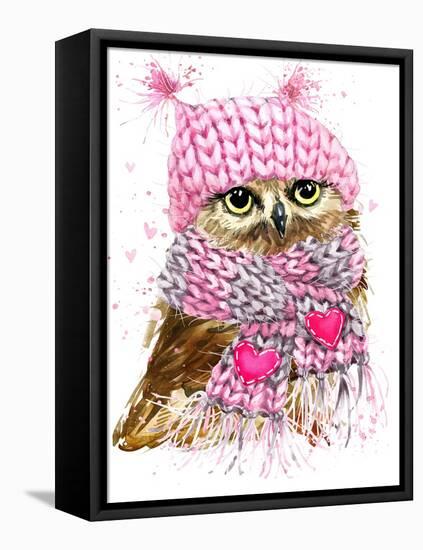 Cute Owl Watercolor Illustration for Tee Shirt Graphics, Fashion Print, Poster, Textiles-Faenkova Elena-Framed Stretched Canvas