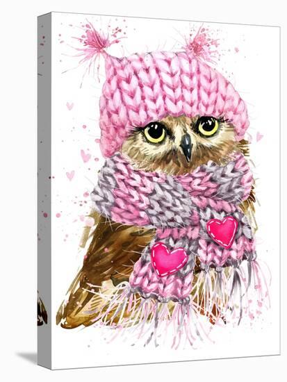 Cute Owl Watercolor Illustration for Tee Shirt Graphics, Fashion Print, Poster, Textiles-Faenkova Elena-Stretched Canvas
