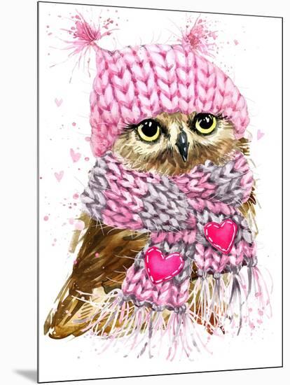 Cute Owl Watercolor Illustration for Tee Shirt Graphics, Fashion Print, Poster, Textiles-Faenkova Elena-Mounted Art Print