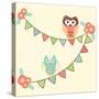 Cute Owls Hanging in Flags-AnaMarques-Stretched Canvas